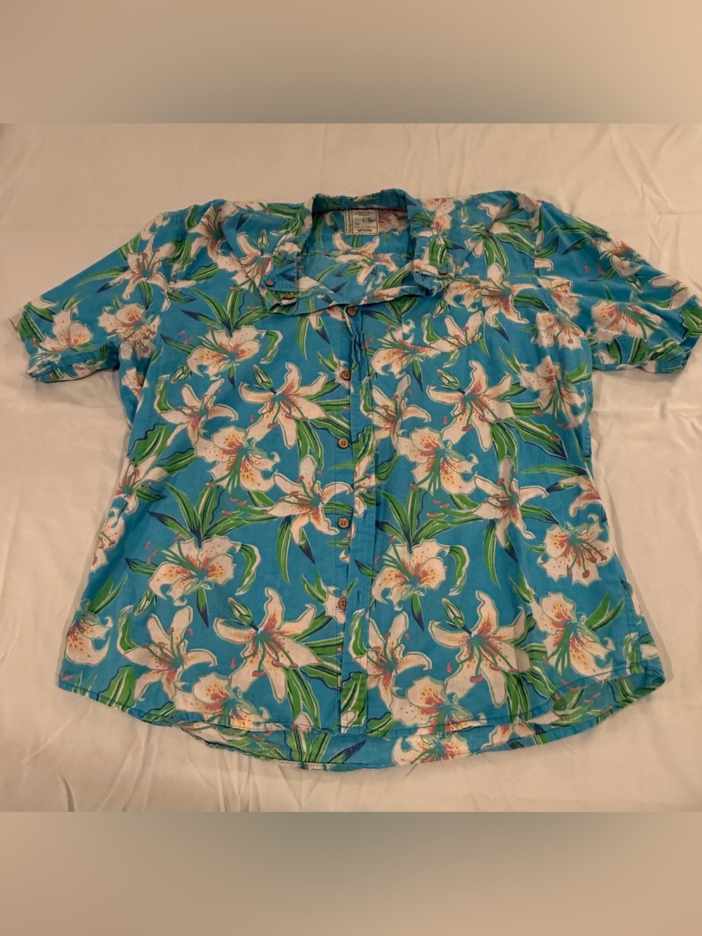 Colours Alexander Julian Tropical Floral Lily Hawaiian Shirt Wood Buttons XXL